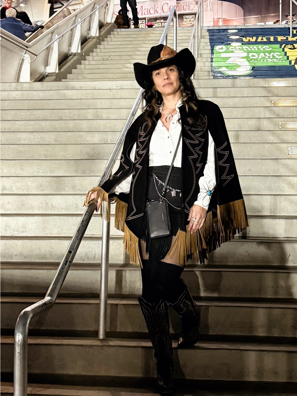 Western & Co. Suede Fringe Cape with Embroideredery
